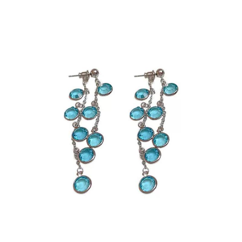 Fresh Light Blue Purple Sparkling Diamond Tassel Earrings Luxurious and Niche Delicate White Earrings Korean Style Cool Earrings