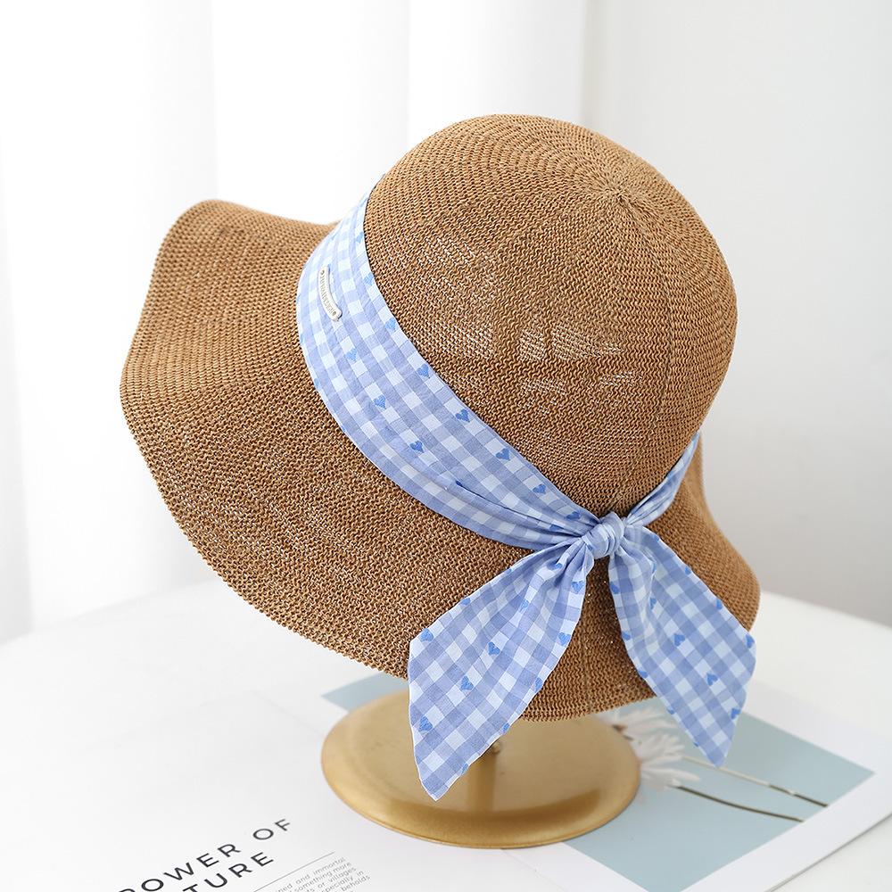 

Маленькая свежая соломенная шляпа в клетку синего цвета с бантом и оборками по краю для женщин, летняя морская фотосъемка, шляпа-цилиндр, прилив M（56-58cm） хаки