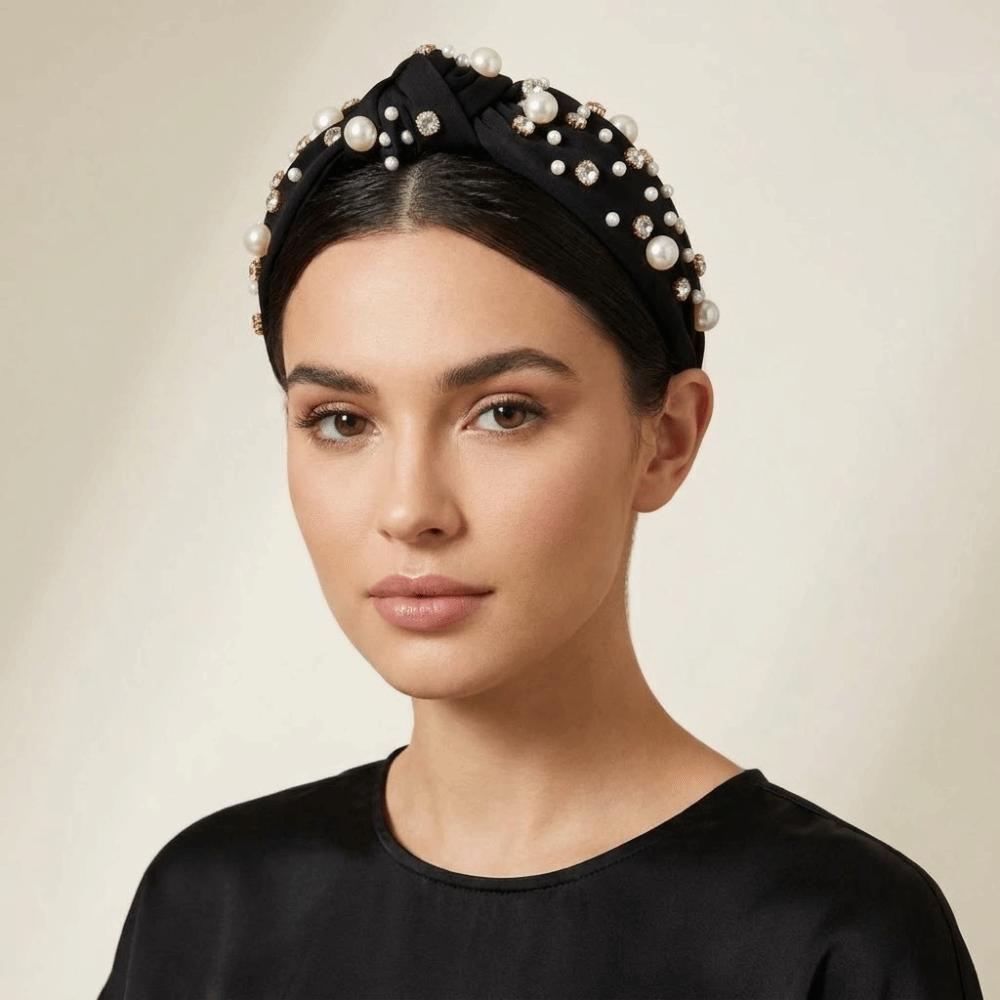 Nail Pearl Head Hoop Solid Color Baroque Headband Vintage Rhinestone Pearl Hairband Adult