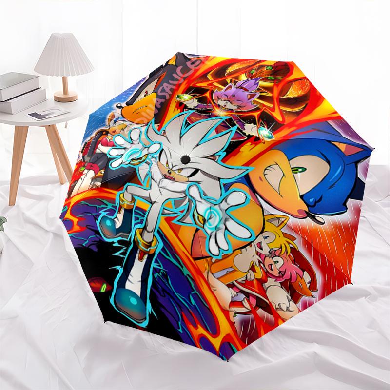

1pc The Ultimate Adventure Sonic Theme Automatic Opening and Closing Umbrella - Lightweight 3-Fold Design, Suitable for Fans, Travel, Daily Use,