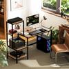 Computer Desk with Monitor Stand, Desk with 4-Tier Shelf, Industrial Design, Brown