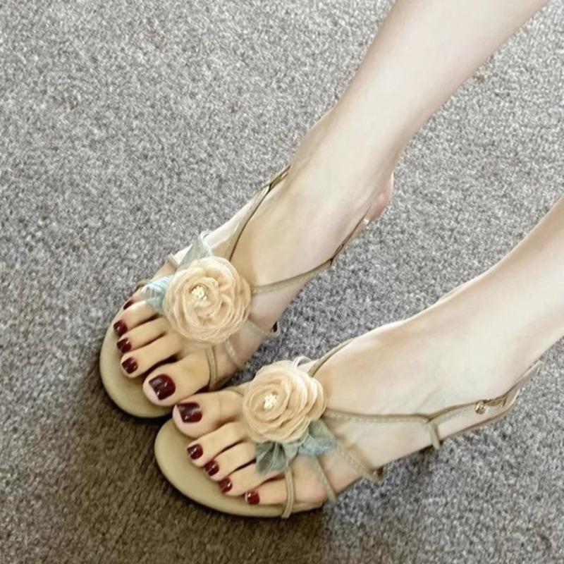 Fashion Summer New Women's Camellia High Heels Sandal Fashion Open-toed Sandals Women's Outdoor Casual Thin Heel Sandals Sandalias Mujer