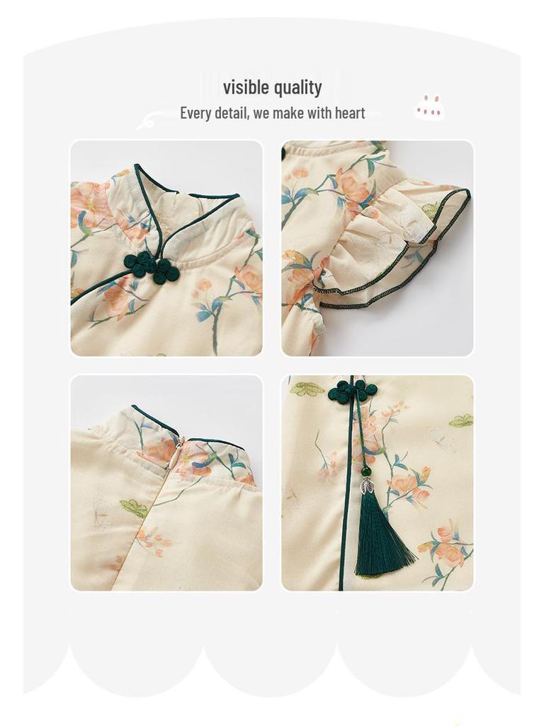 Baby Girl Sleeveless Qipao Dress with Pan Buckle - Summer 2025 Fly Sleeve Style