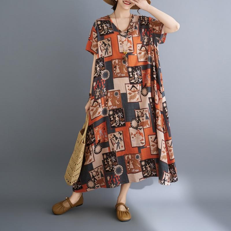 DIMANAF New 2026 Women Plus Size Summer Beach Sundress Loose Casual Maxi Lady Long Dress Floral Print Dress