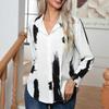 Fashion Abstract Art Print Blouse Women Button Up Loose Long Sleeve Shirts Turn Down Collar Elegant Office Lady Tops Clothes 29728