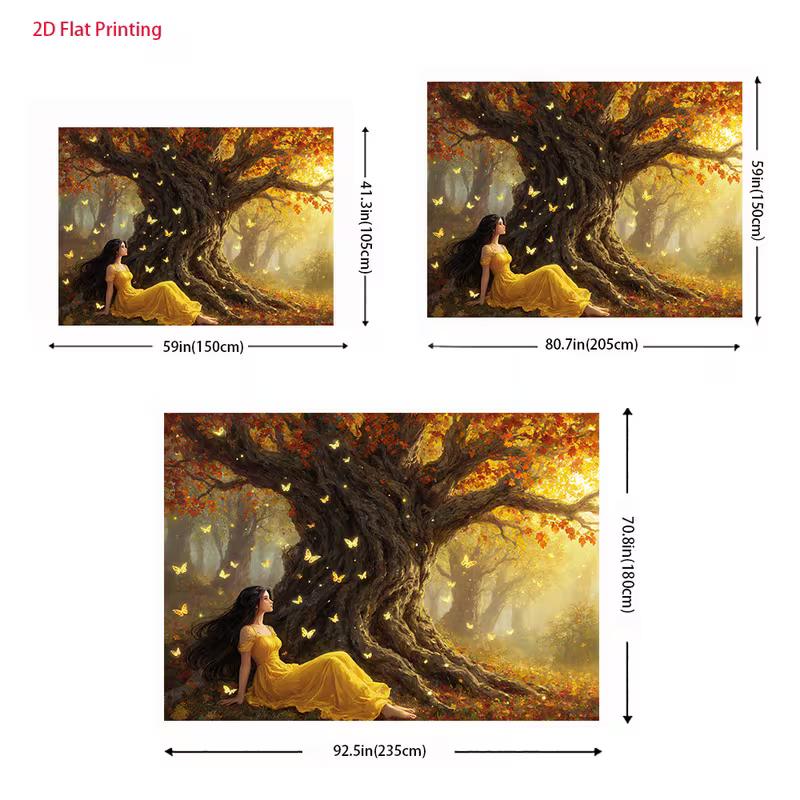 Enchanted Forest Tapestry, Autumn Fairy Background Cloth, Home Deco