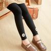 Girls' Fleece Lined Cable Knit Button Flower Tights - Nine-Point Length for Spring, Autumn, and Winter Wear