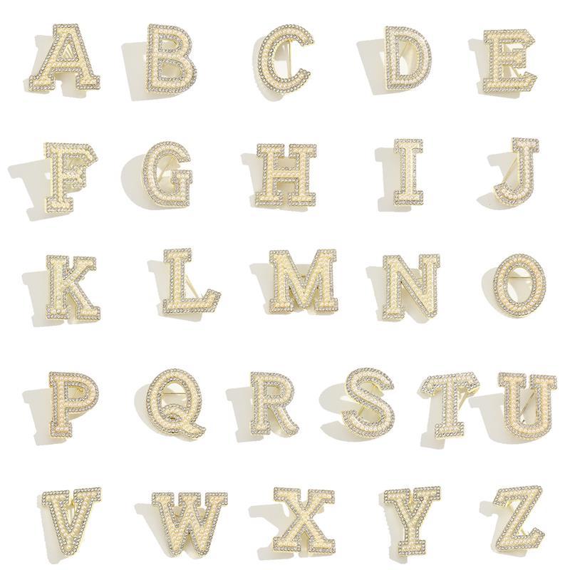 Kristall Strass Perle A-Z 26 Buchstaben Brosche Damen Englisches Alphabet Brosche Anstecknadel Korsage Kragen Schmuck Kleidung Tasche Deko Geschenke