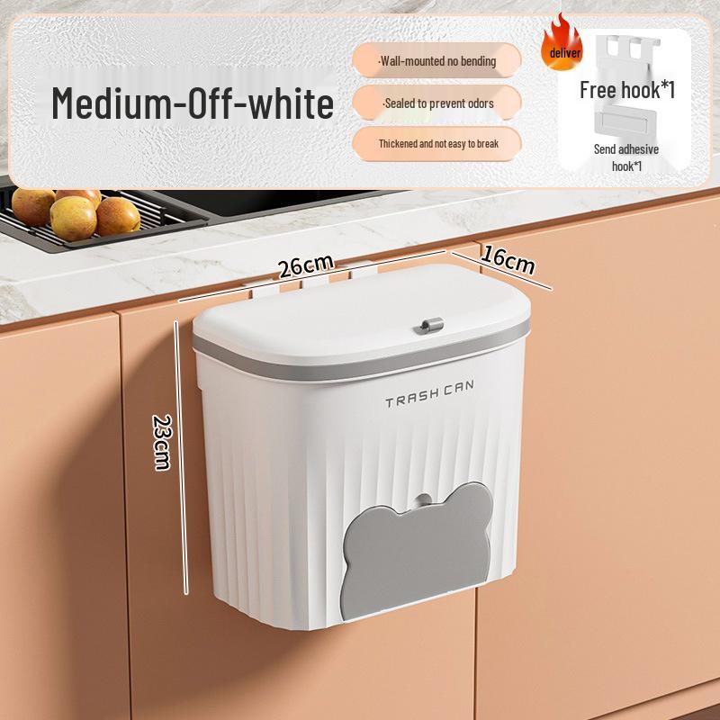 Punch-Free Wall-Mounted Kitchen Trash Can with Lid - Large Capacity, Odor Resistant