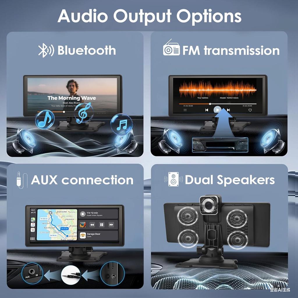 4K Dashcam med Trådlös CarPlay-skärm 1080P Backkamera för Bärbar Bilstereo med CarPlay Android GPS Mirror Link BY-J 10.26in & Bilar,