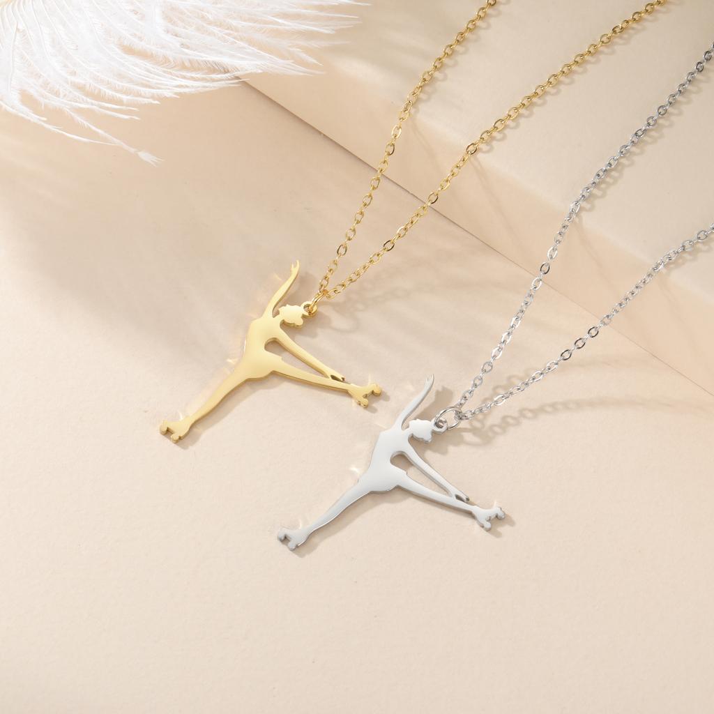Minimalist Titanium Steel Cut Inline Skating Action Pendant Necklace