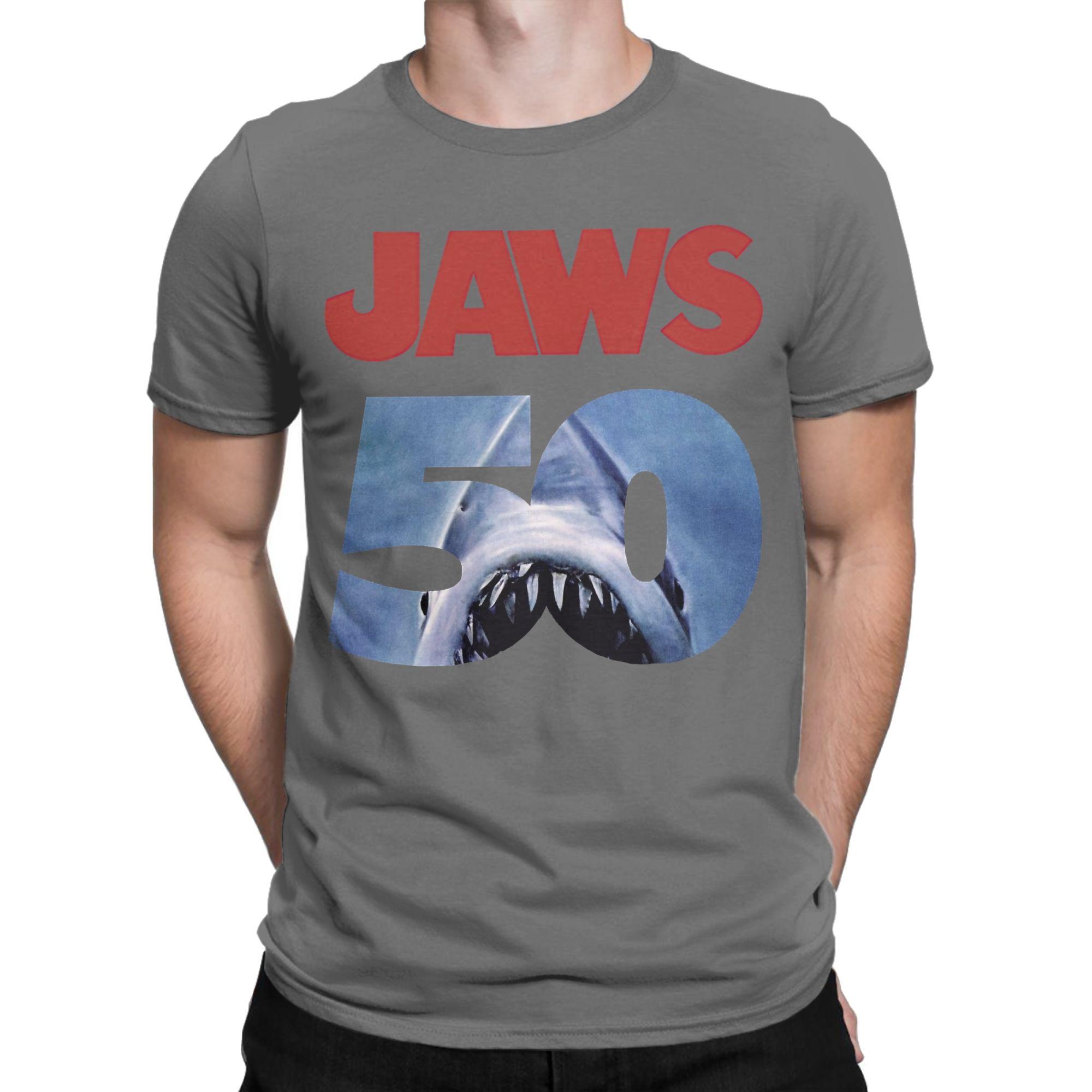 

Movie Jaws 50th Anniversary Men s T Shirts Leisure Tee Shirt Short Sleeve Round Collar T-Shirts Cotton Gift Idea Tops 4XL