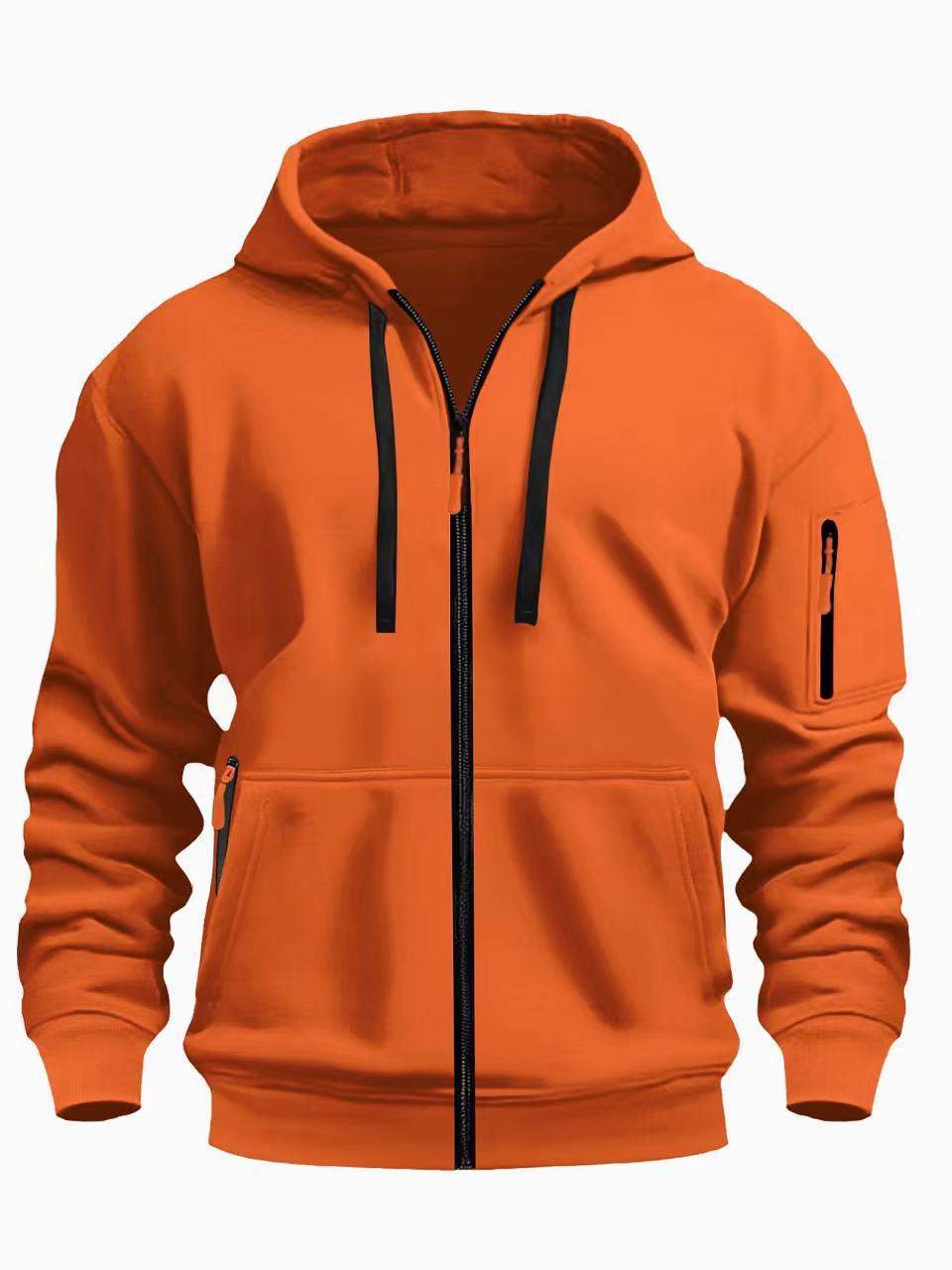 Discount Market Heren Hoodie met Rits voor Lente & Herfst, Sweatshirt met Capuchon, Ritsjack, Ronde Hals Casual Kleding Large oranje