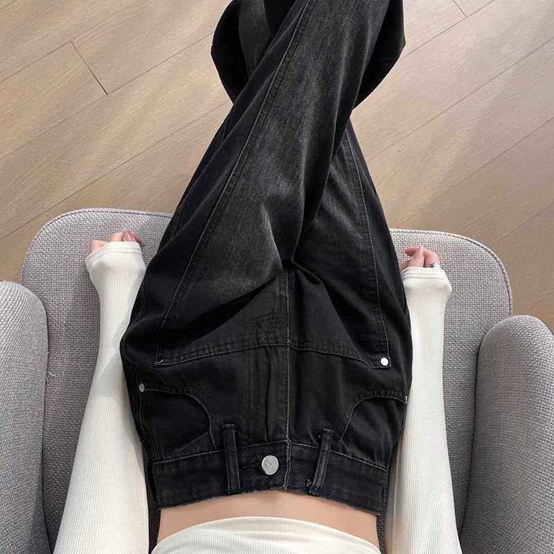 Thickened Black Straight Jeans for Women In Winter Latest High-waisted Slimming and Versatile Draping Wide-leg Pants