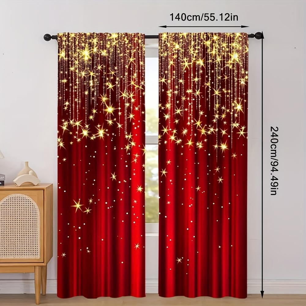 Set aus 2 roten goldenen Sternvorhängen mit Glitzerstreifen, halbtransparentes Polyester, Dekor für Wohnzimmer, Küche, Esszimmer, Made Sitting Fensterbehandlung