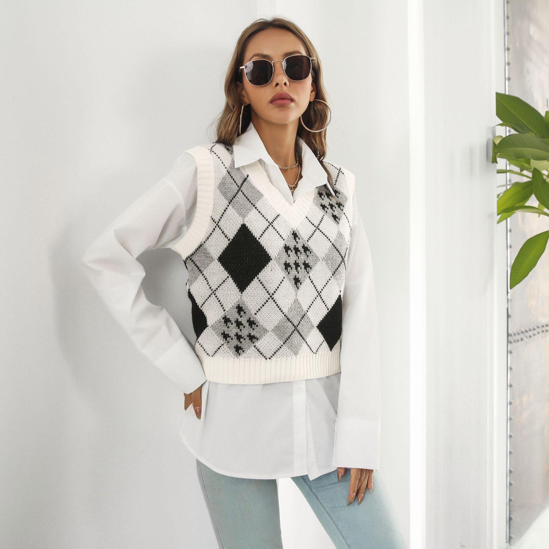 

GMXIA Женская мода Повседневное с ромбовидным принтом Лето-Весна с коротким рукавом и v-образным вырезом Трикотажные короткие рукава L белый