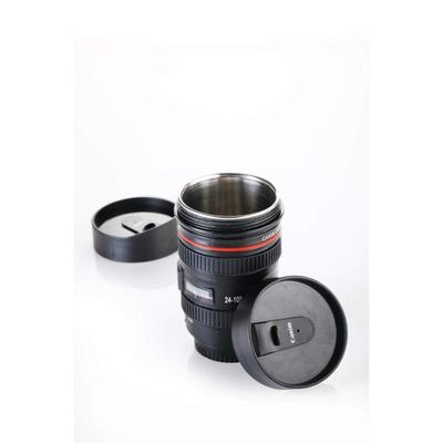 Plastic Camera Lens Shaped Coffee Mug With Lid, 350ml (Black)