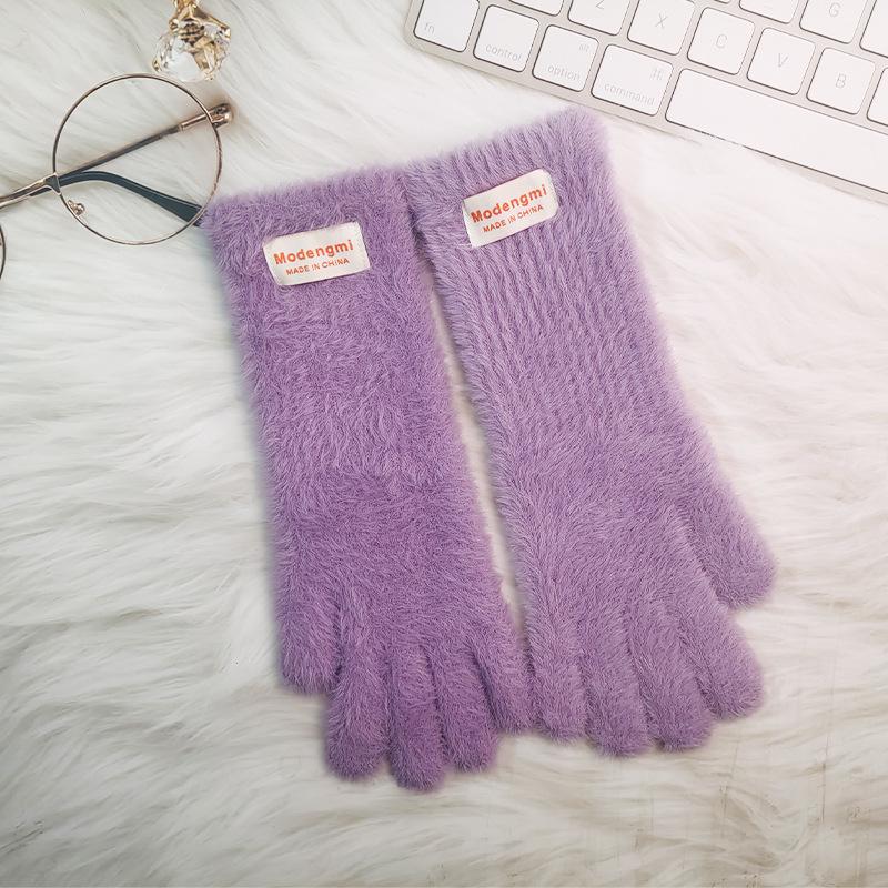 Soft Plush Fingerless Winter Gloves for Women - Long, Warm & Girlish Solid Colors
