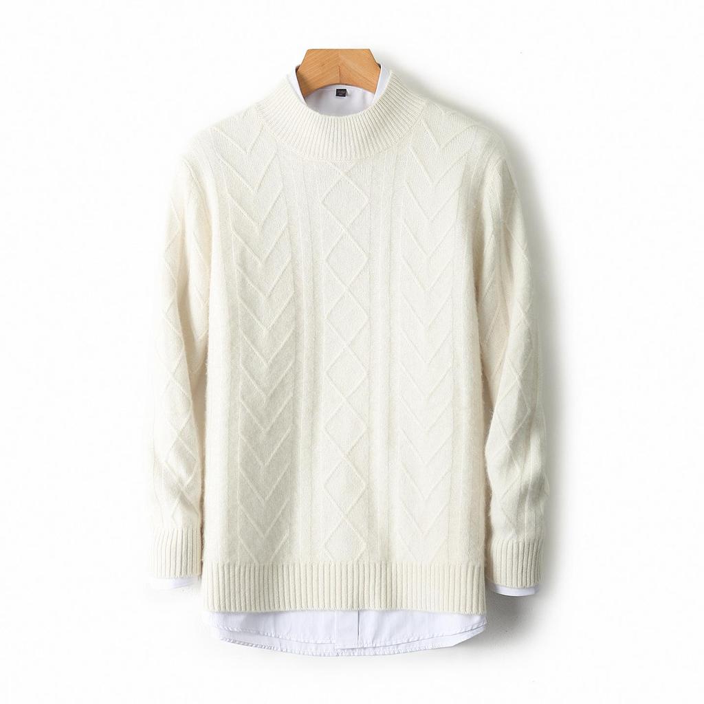 Men's Autumn/Winter Thick Jacquard Wool Sweater - Business Casual Half-High Collar Knitwear