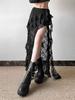 Women's Lace Spliced Skirts Black High Waist Ruffle Irregular Long Skirt Gothic Style Streetwear Summer