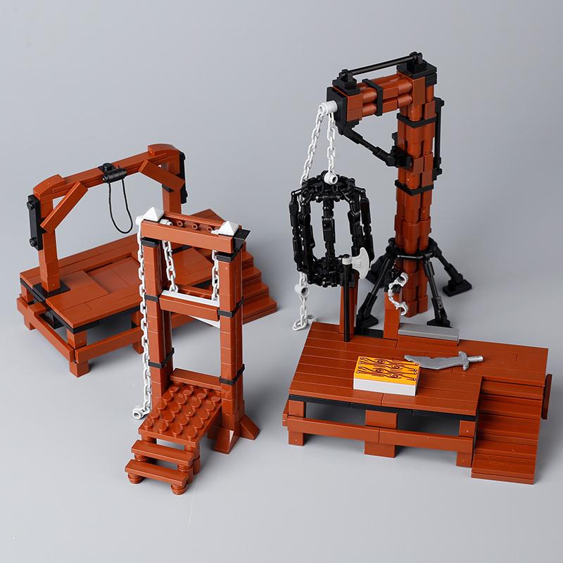 MOC Medieval Guillotine Building Blocks Kit Gallows Tree Hanging Cage Gallows Trial Weapons Bricks Toys Boys Gift