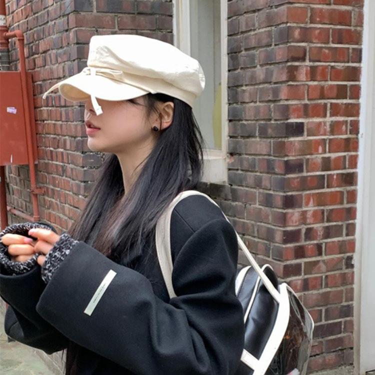 Stylish Beige Duckbill Cap With Unique Bowknot Design Perfect For Weather Warm