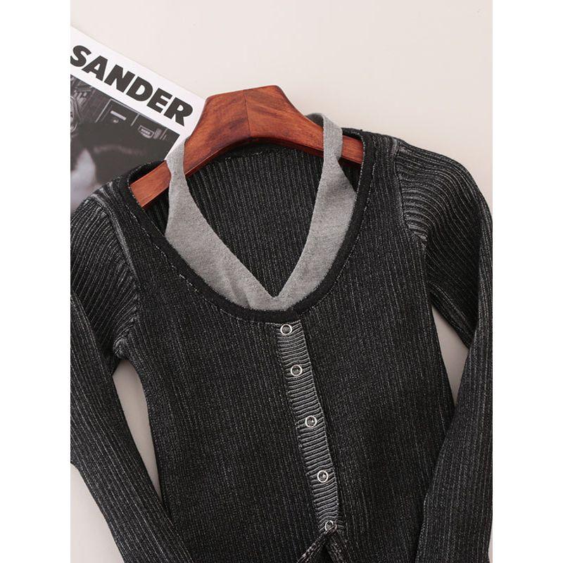 Fake Two-Piece Split Slim Fit Halter Knit Cardigan Gradient New Long Sleeve Foreign Trade Original Order Top Women