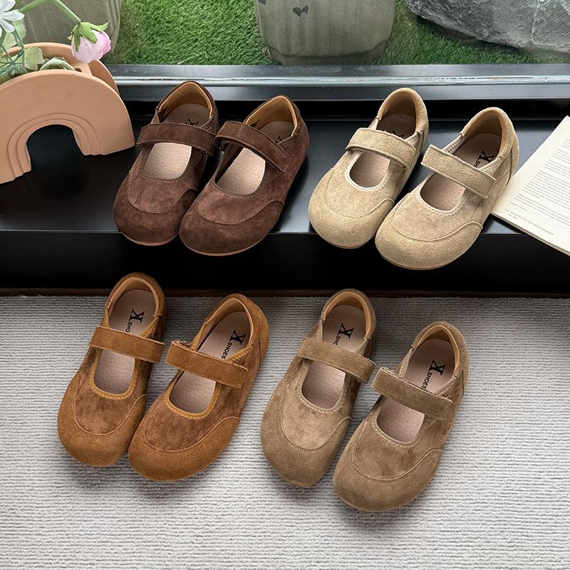 Fashion Women's Mary Janes Shoes Suede Leather Shallow Spring Casual Woman Ballet Flats Soft Breathable  Concise Style Loafers