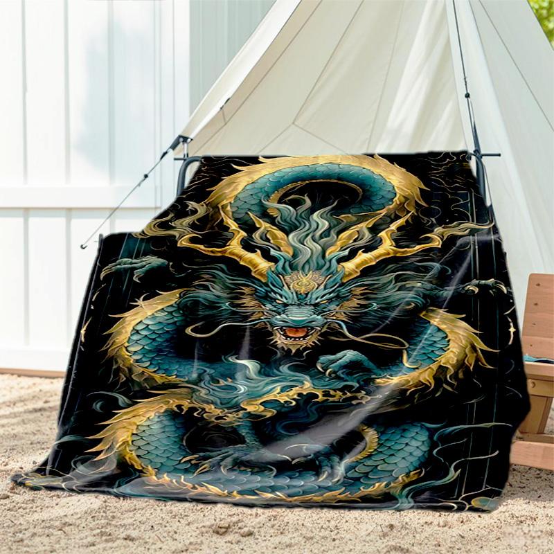 1pc dragon blanket, all season lightweight home office outdoor nap multifunctional blanket