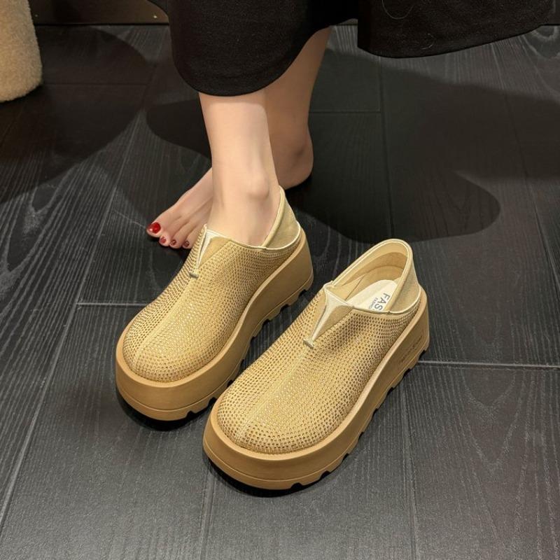 Fashion Two-wear Rhinestone Platform Shoes 2025 Summer One-foot Slip New Platform Casual Versatile Single Shoes for Women