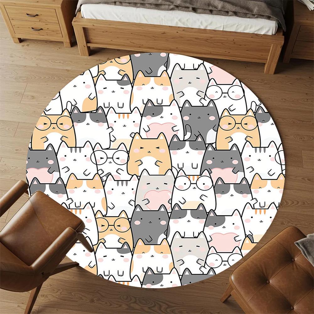 1pc Cat Circle Round Chair Mat Area Rug - Non-Slip, Floor Mat for Office, Bedroom, and Indoor Decor -1002090