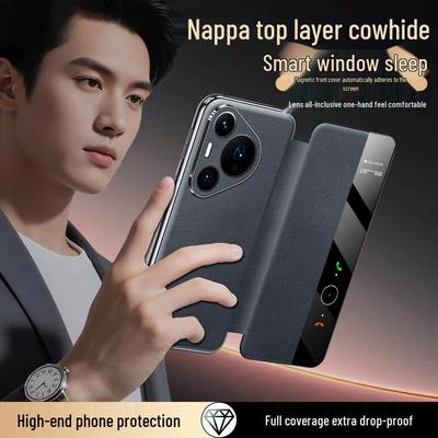 TWICEVERSE Genuine Leather Smart Flip Case for Huawei Pura Series