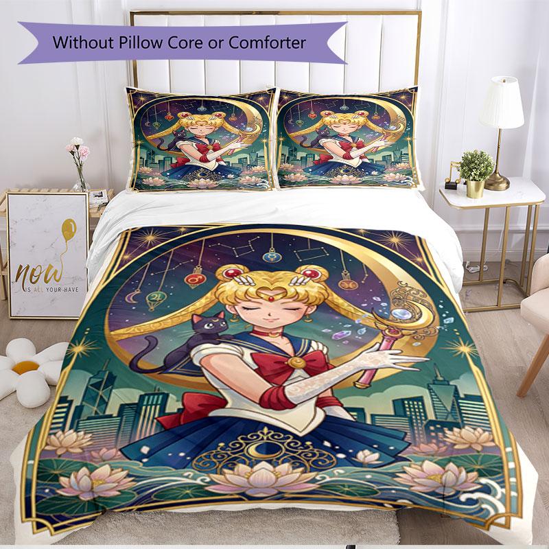 Set copripiumino 3 pezzi (1*Copripiumino + 2*Federe, Senza Nucleo), Set Biancheria da Letto Morbido Stagione Unica con Stampa Sailor Moon, Regalo Decorazione Camera da Letto