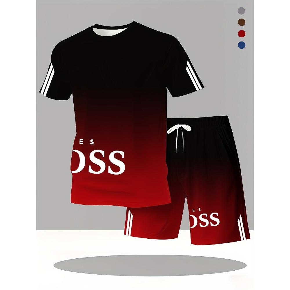 Men S Fashion Casual Trendy Round Neck Print Short Sleeve And Shorts Set Summer S