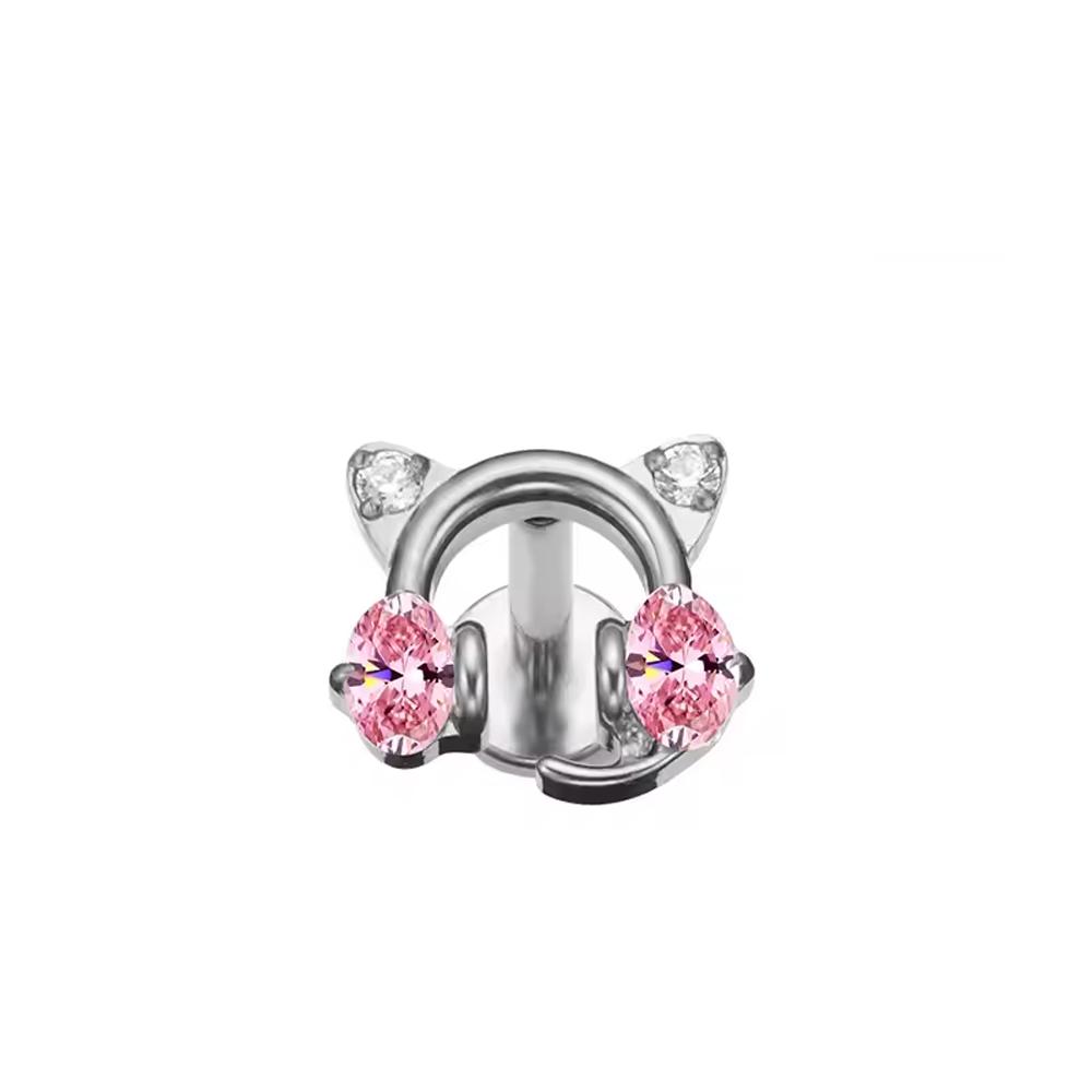 High-Quality F136 Titanium Alloy Pink Zirconia Stud Earring Set Fashionable Cartilage and Lip Piercing Jewelry for Men and Women