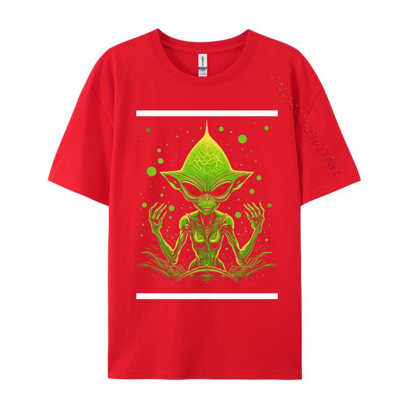 Happy Green Alien Tshirt Tops Shirts Retro Hip Hop Combed Cotton Men Top Tshirts Printed Tee Shirt Clothing