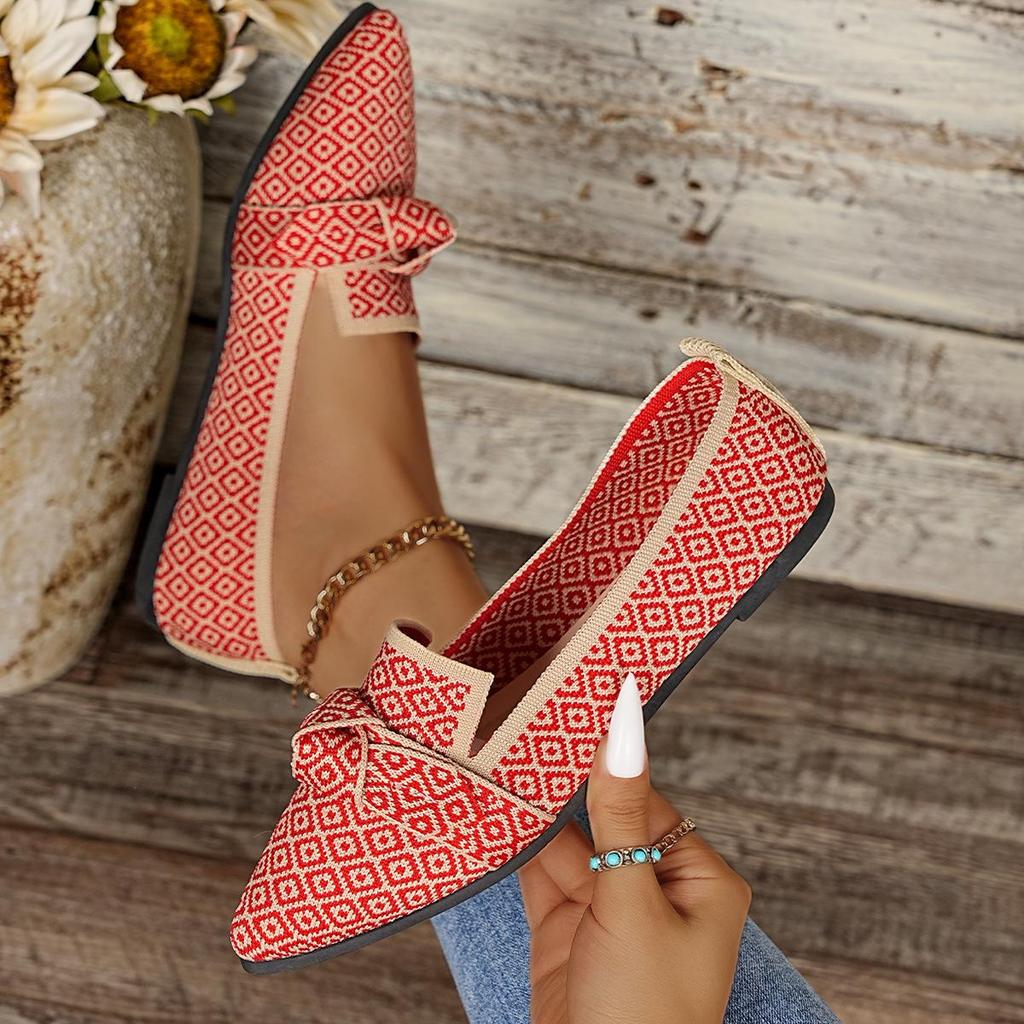 Scarpe da donna in maglia slip-on grandi: Scarpe basse a punta per Primavera/Autunno con Fiocco, Calzature Casual da Guida