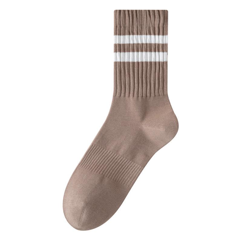 Men's Winter Striped Mid-calf Socks, Boneless Loose Long Socks, Anti-odor and Antibacterial Black Long Socks, Men's Autumn and Winter Socks