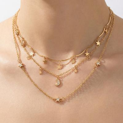 Cold Wind Multi-layer Necklace, European and American New Accessories Temperament Star Moon Collarbone Chain
