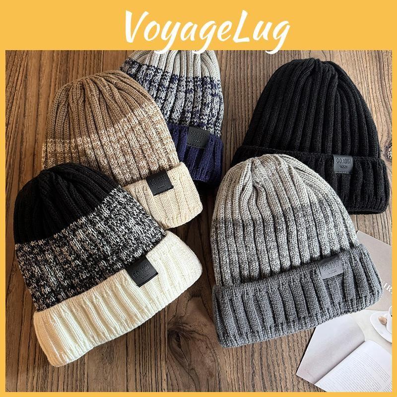 Color Blocked Fashionable Thick Warm Men Knitted Hat For Winter Resistance Wind