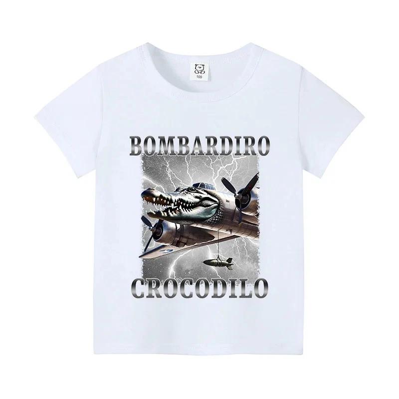 Italian Brainrot Bombardiro Crocodilo Kids Shirt Funny Meme Graphic Tee Cotton L