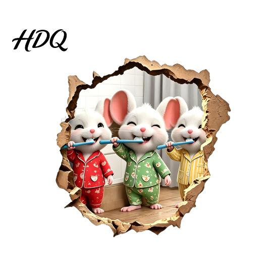 Easy Install Wall Decal Brushing Teeth Mouse Sticker 3D Effect Broken Pajama