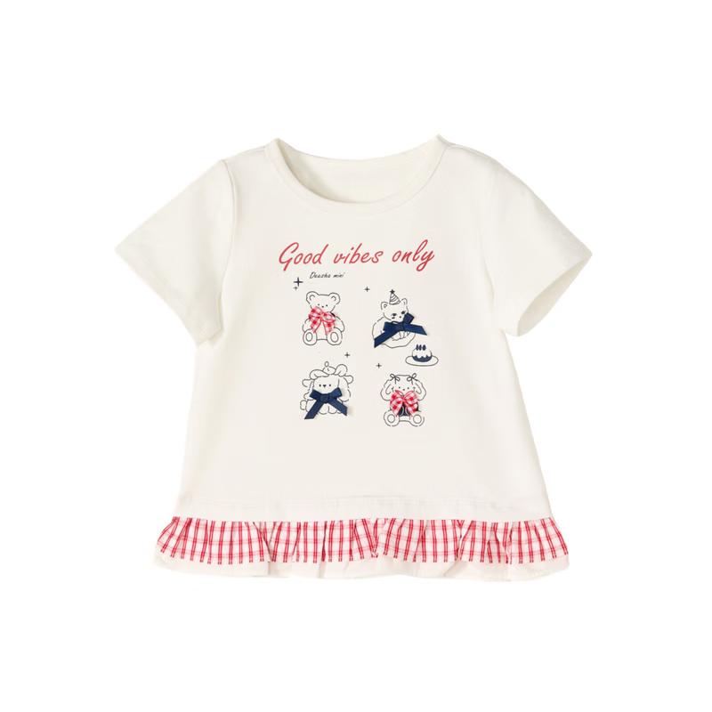 DiSa Girls' Summer Plaid Patchwork T-Shirt