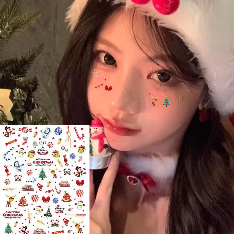 Festive Nail Art & Face Stickers - Snowflakes, Santa Hat, Reindeer, Penguin Photo Props