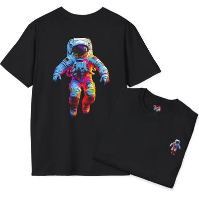 Astronaut In Space T-Shirt: Vivid Neon Sci-Fi Design