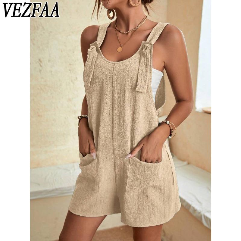 

VEZFAA Женская мода Повседневная Летняя Весна Однотонный Принт Без Рукавов Подтяжки Свободные Брюки Талии Комбинезоны и Ромперы S чёрный