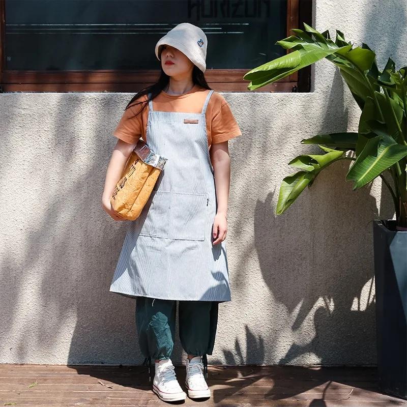 

Japanese Korean Cotton Canvas Kitchen Apron with Pockets for Women Men Cross-back Cooking Pinafore for Home Restaurant Garden 102x77.5CM