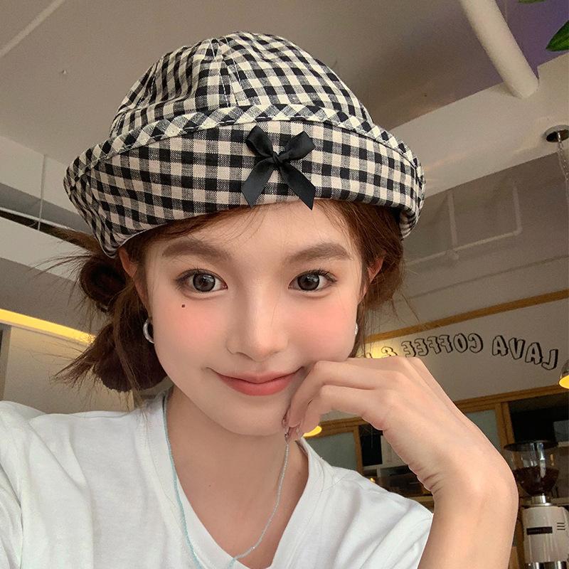 

Клетчатая Привлекательная Черная Панама Для Взрослых С Вышитым Декором в Виде Бантика И Стилем