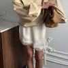 Women Satin Lace Trim Mini Skirts 2026 Summer Elastic Waist Asymmetric Hem Short Skirts Lace Half Slip Skirts Streetwear