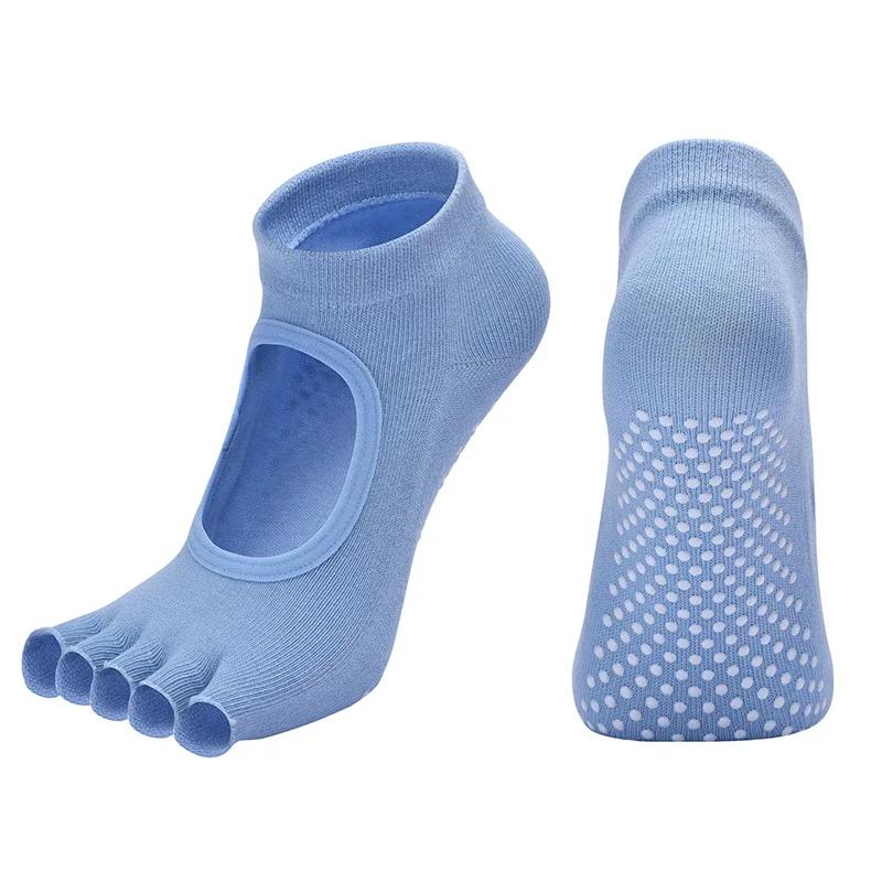 Women Cotton Yoga Backless Five Toe Socks Breathable Anti-Slip Silicone Sport Pilates Socks Gym Fitness Ballet Slippers Dance